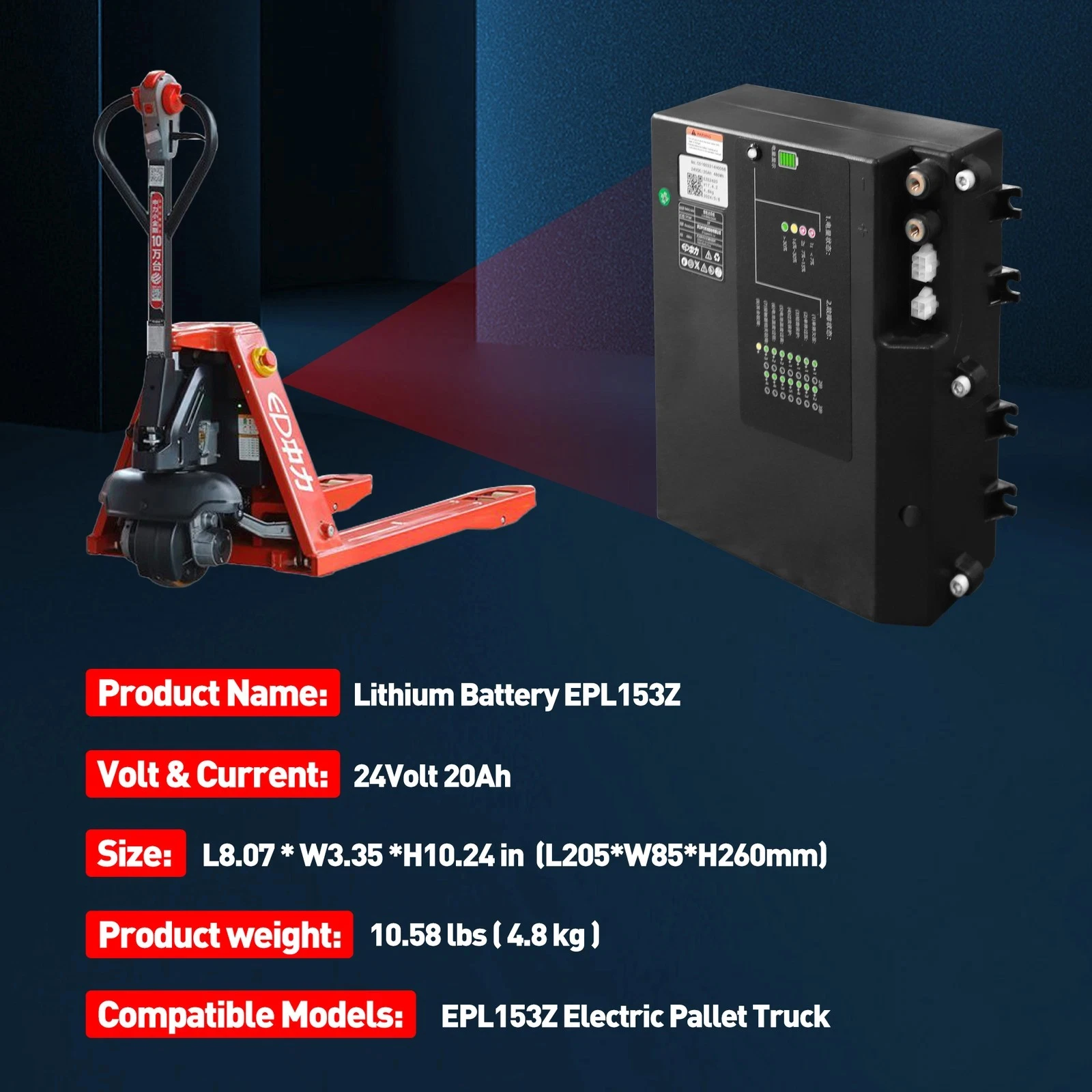 LiFePO4 Lithium Battery 24V 20Ah/30Ah for Linde MT15C, Noblelift EPL153Z, LiuGong CLG2015LE Electric Pallet Jack
