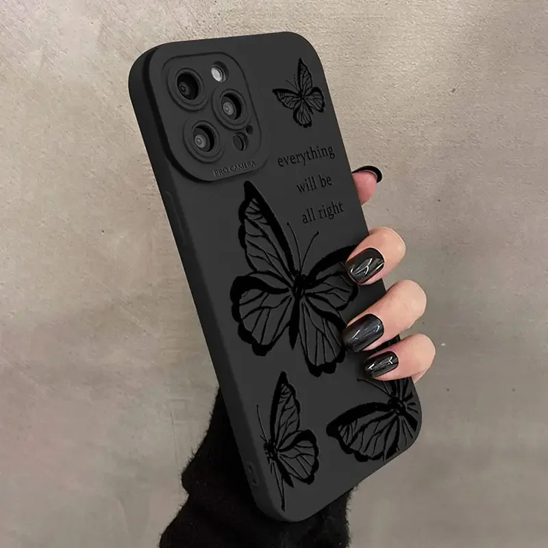 Butterfly Printed Phone Case For iPhone 11 12 13 14 15 Pro Max XR XS X 7 8 Plus SE 2020 Shockproof Matte Soft TPU Silicone Cover