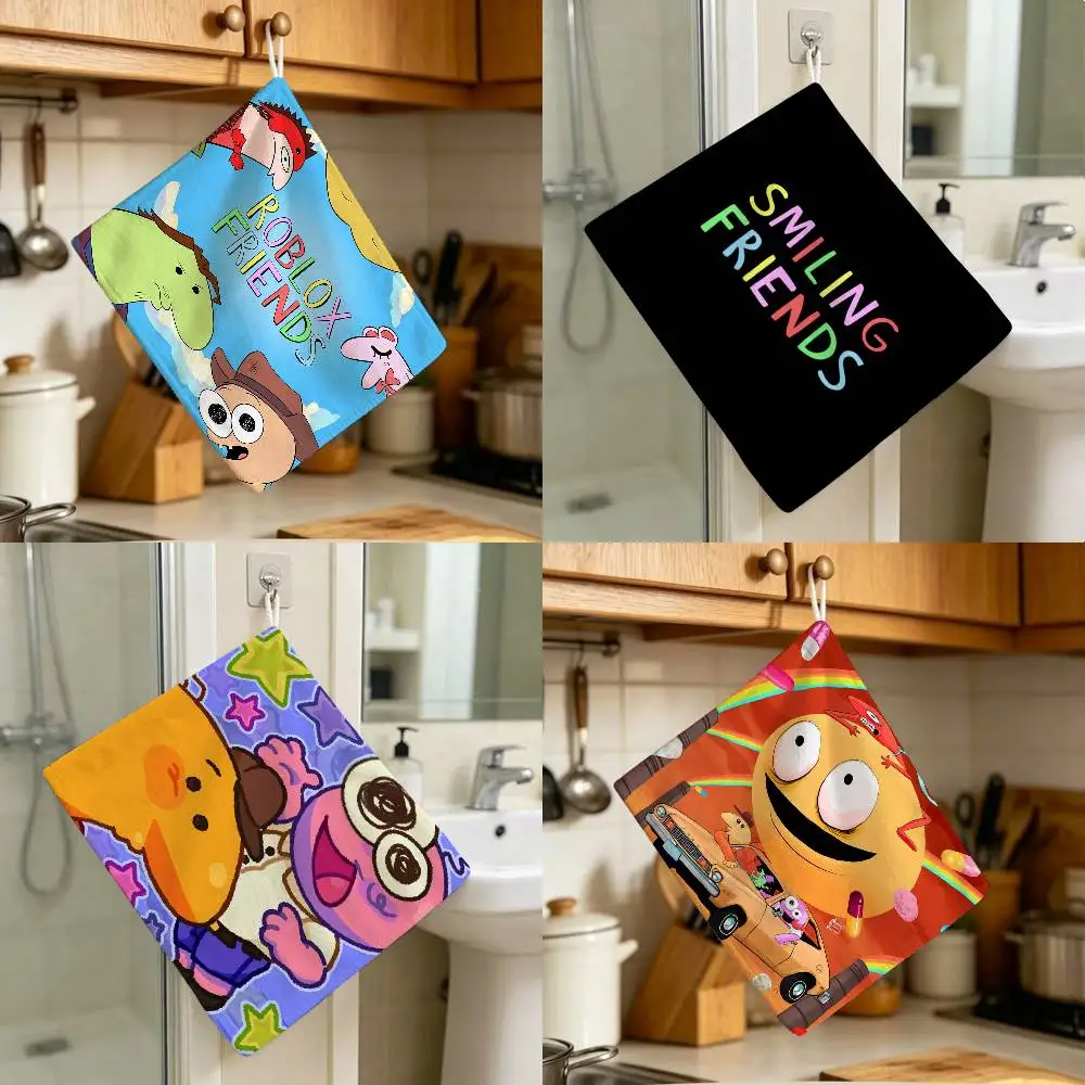 Trippy A-Pizza S-Smiling Friends Polyester Cotton Hanging Kitchen Towel Skin Friendly Hand Wiping Towel For Hotel Cafe Household