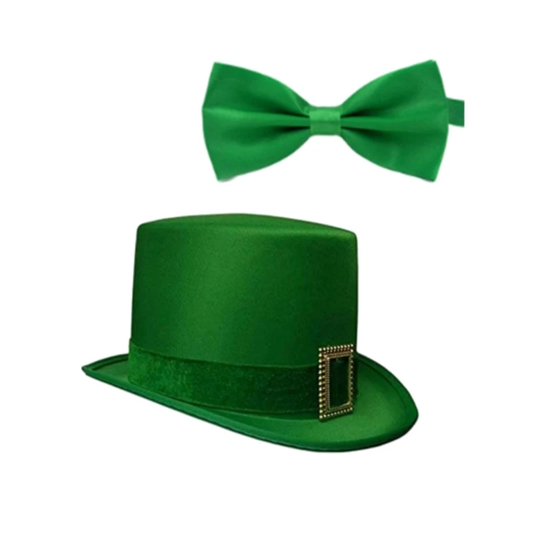 Elegant Green Hat Bows Tie Set Breathable Portable Hat Comfortable Carnivals Hat Suitable for Party and Event Wear