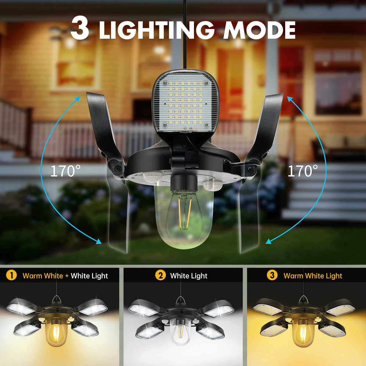 Luce solare per capannone da 192 led ad energia solare per interni ed esterni Lampada a sospensione solare con doppio sensore di movimento da 1000LM per gazebo