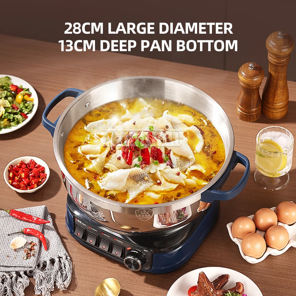 مقلاة كهربائية من الفولاذ المقاوم للصدأ 316 مقاس 28 سم وعاء كهربائي للتبخير والطبخ مقلاة متكاملة FRDDG-28