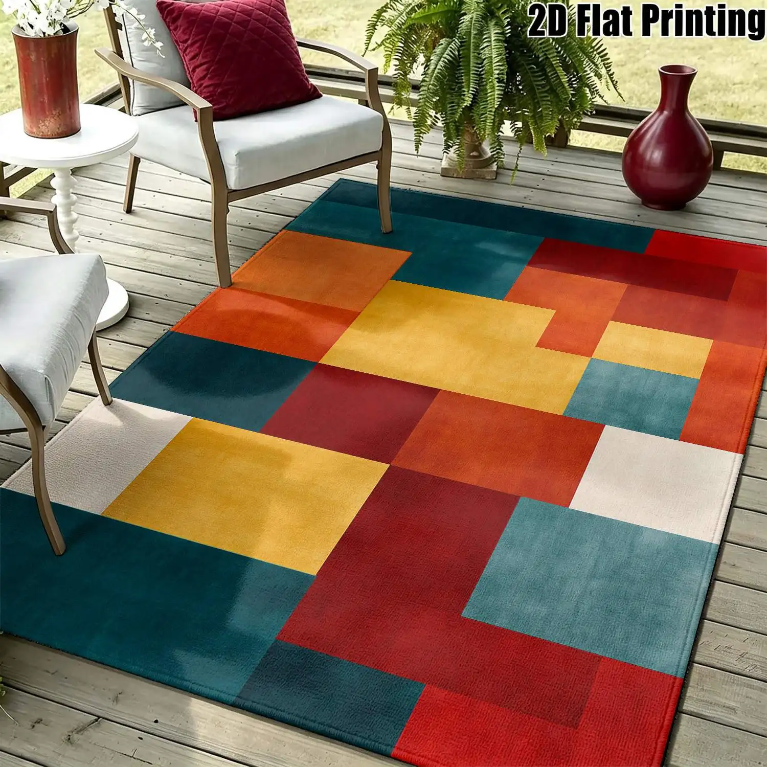 1Pc 2D Printed Colorful Geometric Patchwork Carpet, Nordic/Modern Minimalist/European/Instagram Style, Multi-Size, Machine Washable, Ideal for Home Decoration, Entryway, Living Room, Bedroom, Dining Room, Foyer