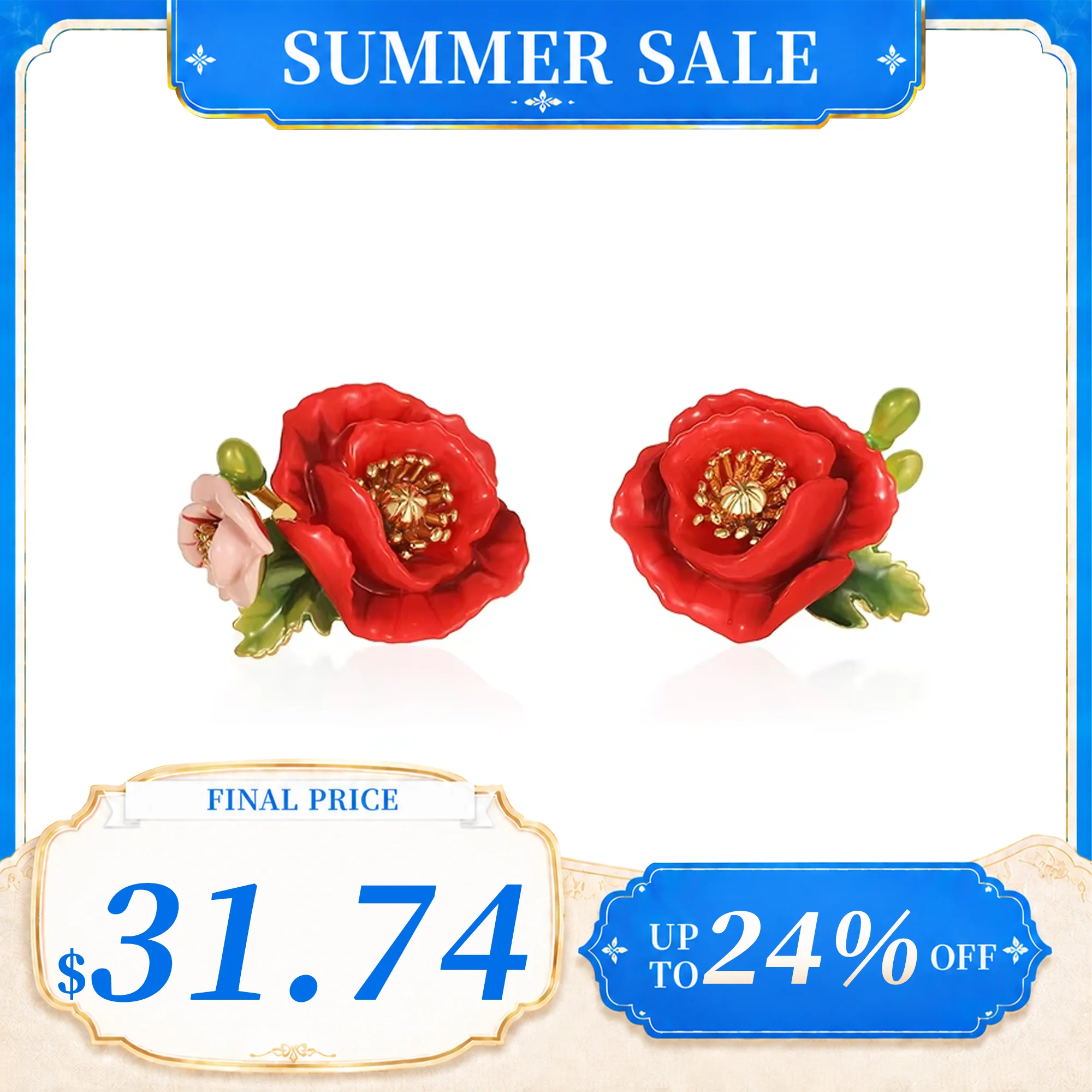 

Juicy Grape Original Design Poppies Earrings for Women French Asymmetric Enamel Flower Studs Wedding Party Jewelry Gift