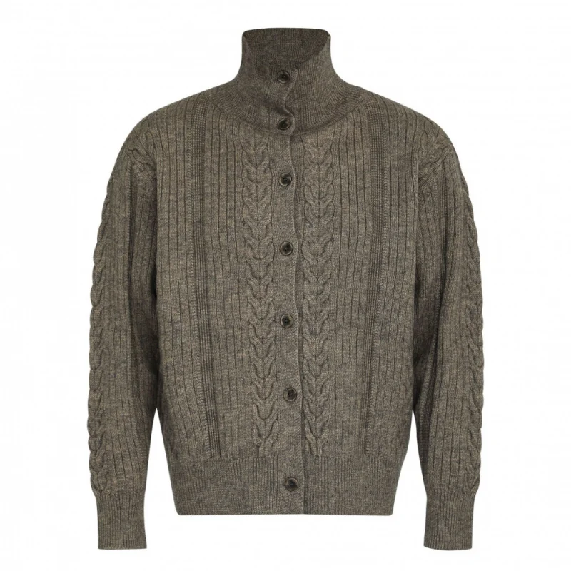 Men's Brown Cable Knit Cardigan, 2025 Autumn New Stand Collar Button-Down Warm Knitted Outerwear