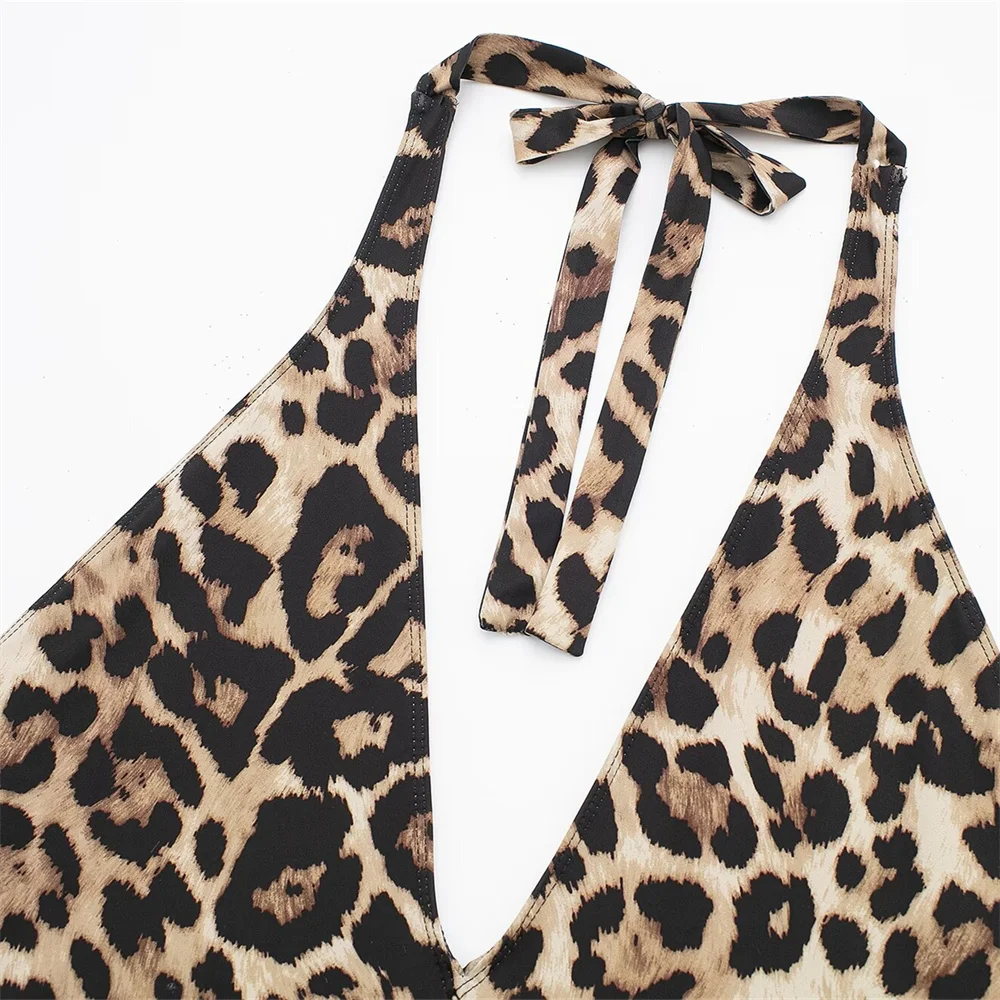 2024 Zarb Spring/Summer New Women\'s European and American style niche hanging neck collar animal print slim fit swimsuit