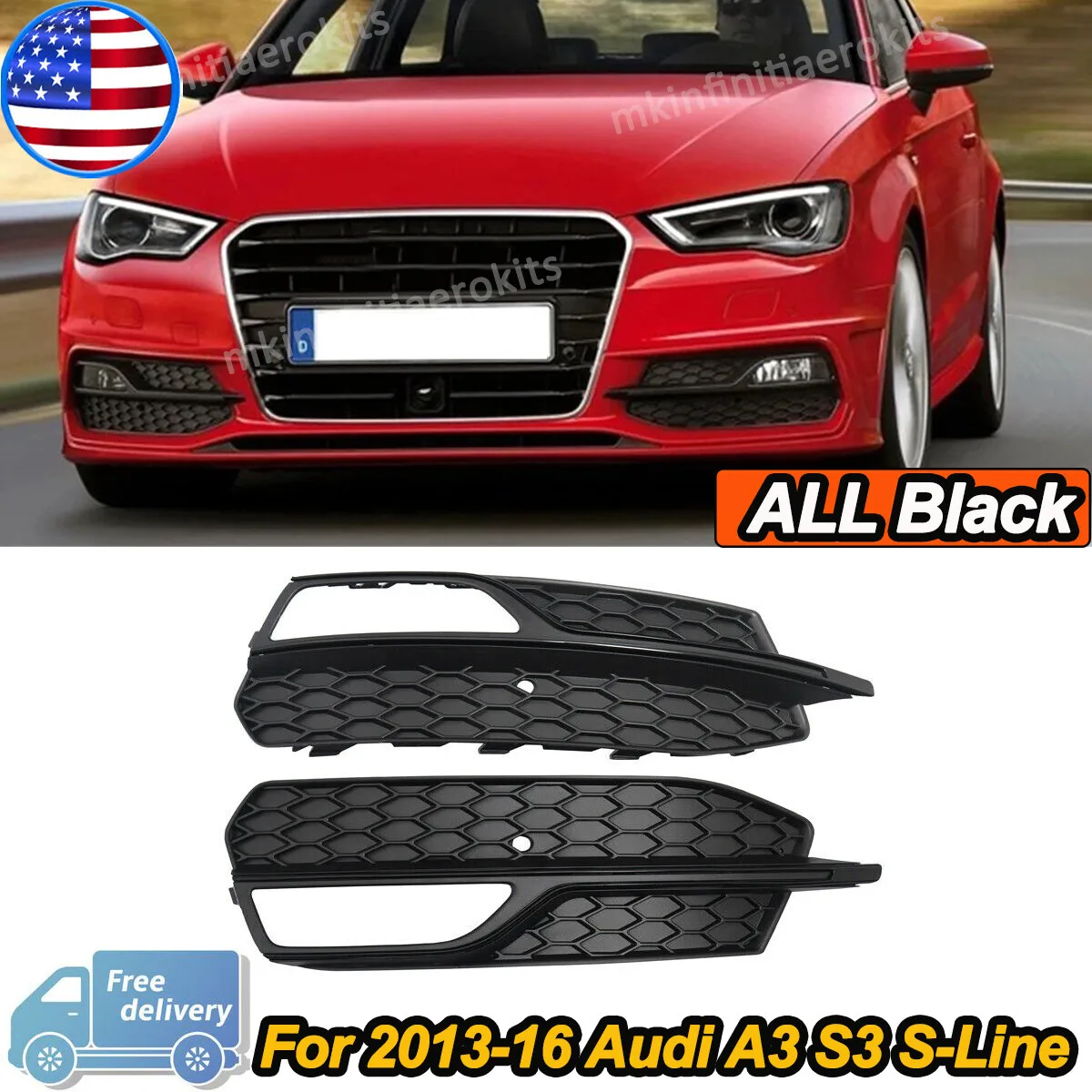 

Lower Bumper Fog Light Cover Grill For Audi A3 S3 S-Line 2013 2014 2015 2016 Front Fog Lamp Cover Cap Grille Grid Cap Refit