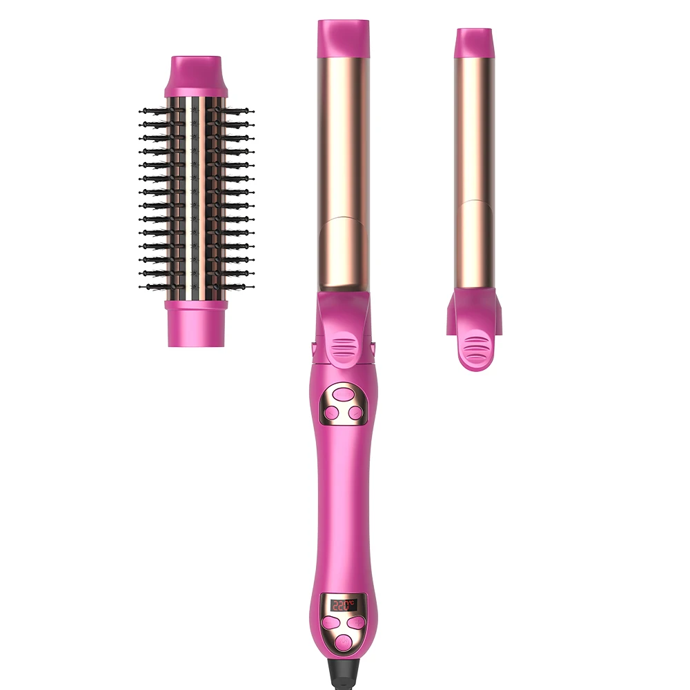 

SMET Dual Voltage Automatic Rotating Hair Curler 3 in 1 Curling Iron Set Interchangeable Ceramic Curling Wand