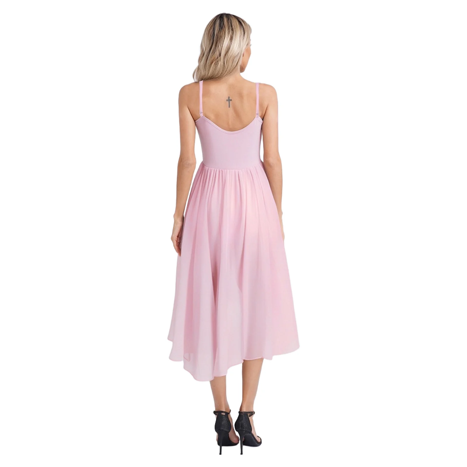Womens Ballet Dance Cami Dress Lyrical Modern Dance Performance Costume Leotard with Skirt Party Dress for Adult Female Size
