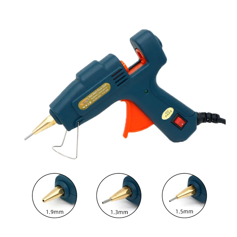 Custom Fine Hole Min Glue Gun com Interruptor Substituível Bico de Cobre Puro Usando mm Cola em Bastão mm 1.3 mm 1.5 mm 1.9 mm