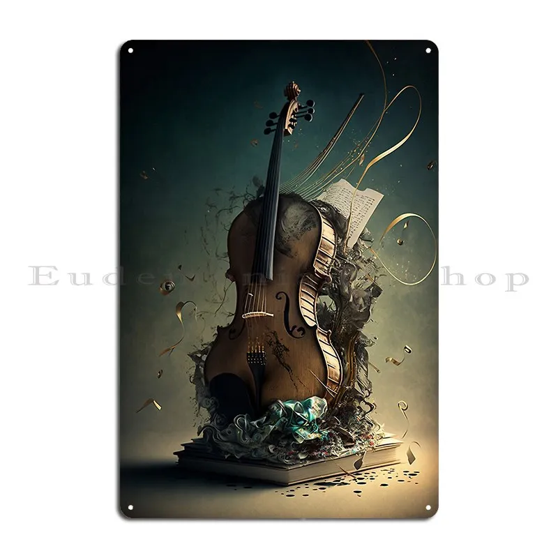 Music The Violin Metal Plaque Cinema Wall Cave Mural Custom Home Tin Sign Poster