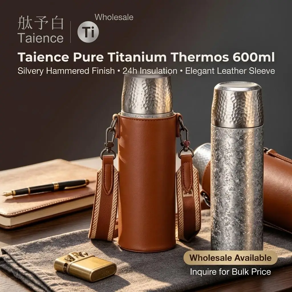 Taience Titanium Water Bottle 600ml Insulated Thermos Double Wall Vacuum 24h Leak Proof Lightweight Flask for Outdoor Travel