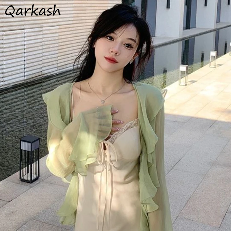 

Sun-proof Jackets Women Summer Temper Ruffles Outwear Holiday Streetwear Fashion Gentle Flare Sleeve Ladies Ulzzang Aesthetic