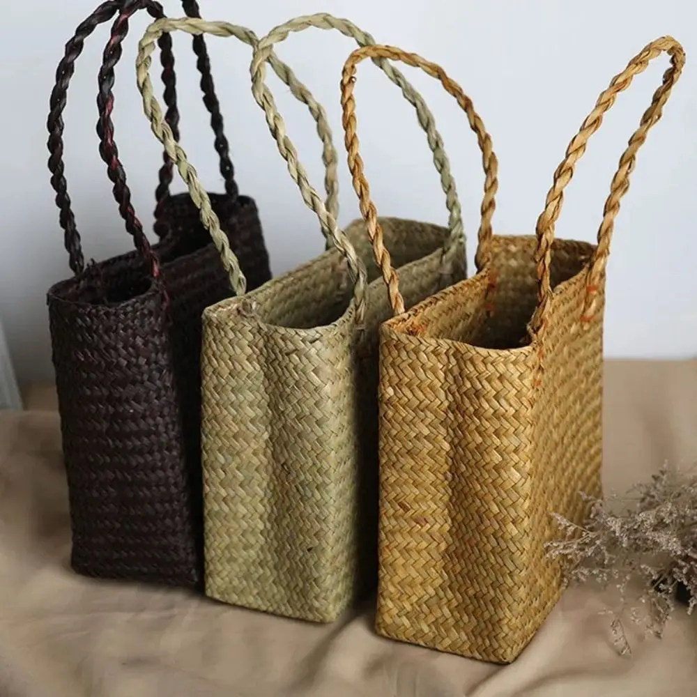 Basket Straw Tote Bags for Women Rattan Handmade Beach Hand Bags Ladies Bamboo Woven Holiday Shoulder Bag