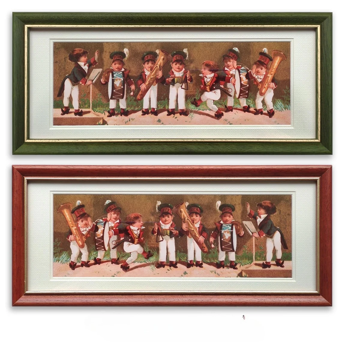 

Original retro decorative painting vintage solid wood horizontal children's band red and green solid wood frame soft decoration