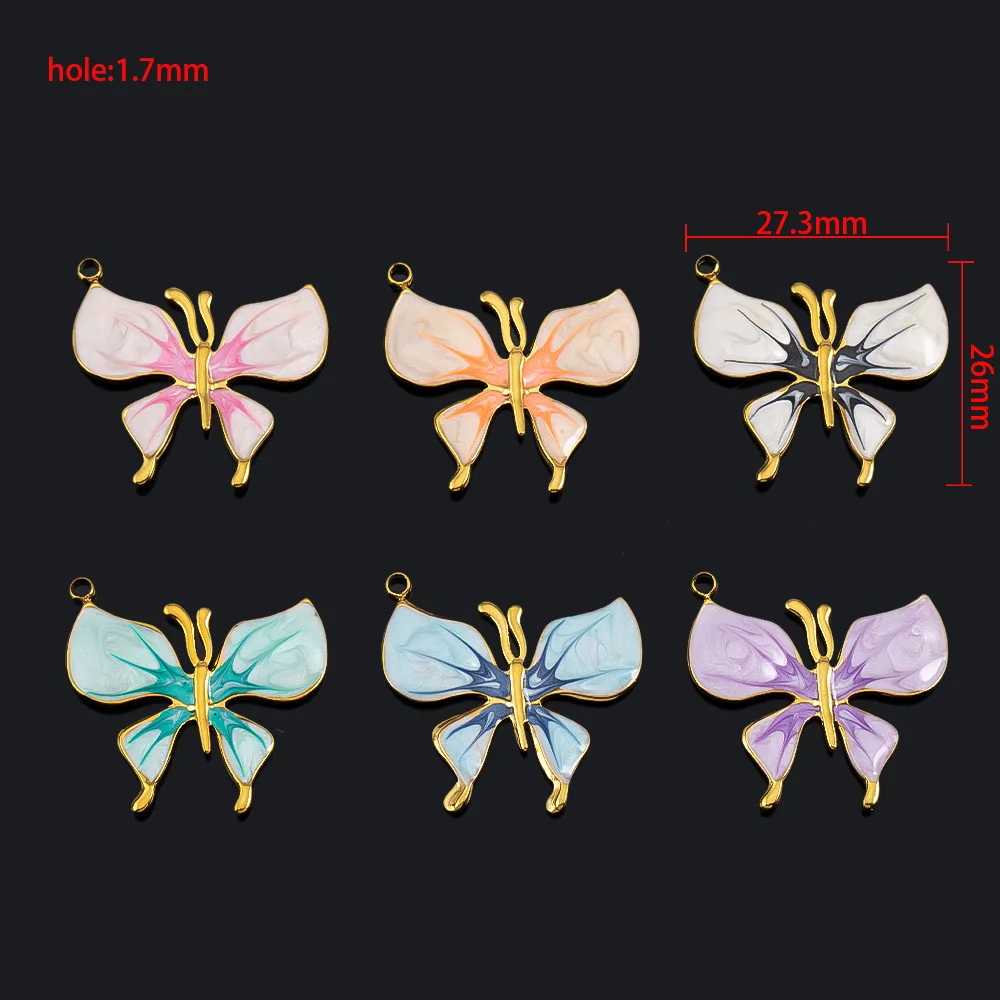 10 قطعة/الوحدة الفولاذ المقاوم للصدأ قلادة فراشة ملونة DIY مجوهرات اكسسوارات