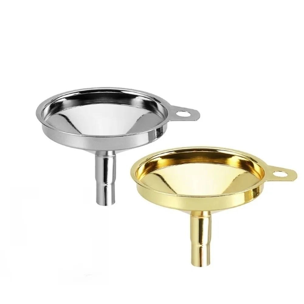 Stainless Steel Kitchen Funnel Gold Color Cone Shape Metal Funnel Functional Design Metal Filter Oil Liquid Funnel