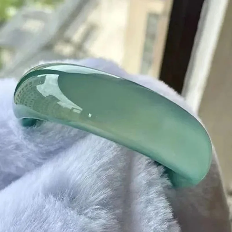 Wide chalcedony bracelet  oil green translucent jade bangle