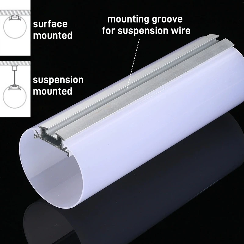 270° Round LED Aluminum Profiles Pipe Tube Dia20/30/60mm Surface Mounted Channel Diffuser Holder Hanging Linear Bar Strip Lights