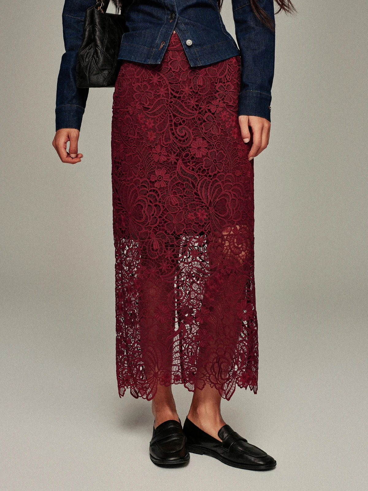 

Heavyweight Soluble Embroidered Lace Pencil Skirt Artistic 3D Relief Milk Smooth Ba Split f-length Straight Tube Skirt