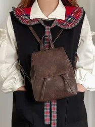 Vintage Women Leather Backpack Fashion Mini Brown Knapsack Ladies Lightweight Double Shoulder Bags Female Multi-Function Handbag