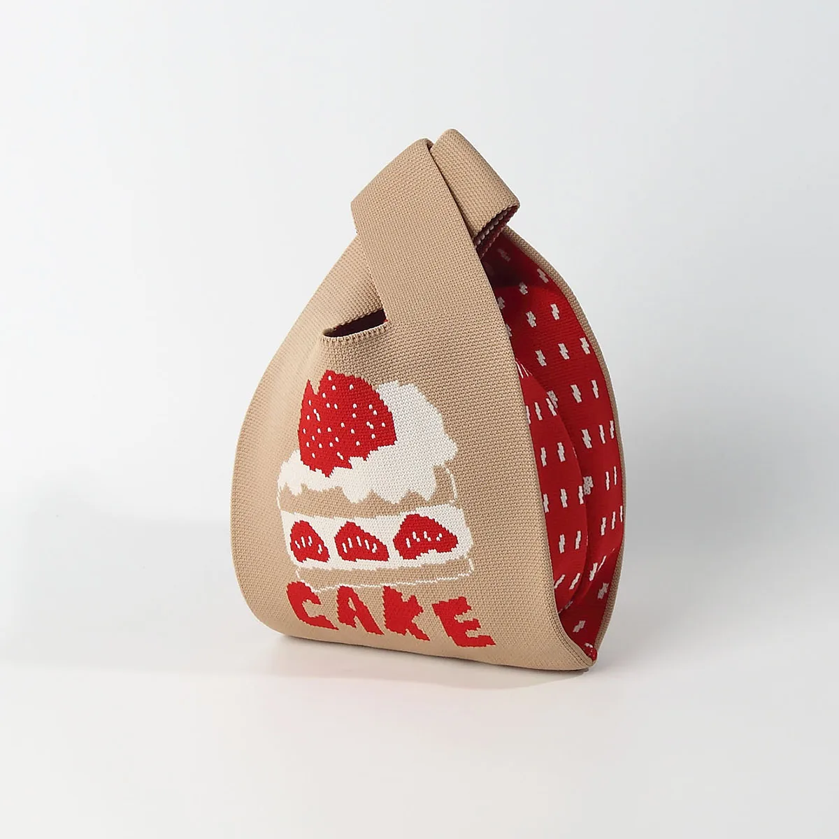 

Strawberry Cake Sweet Casual Knit Handbag, Foldable Breathable Fabric, Fashionable and Versatile for Casual Wear and Photo Shoots, Suitable for Carrying Mobile Phones, Lipsticks, Cosmetics, and Other Items, Ideal for Daily Outings, Commuting, Travel, and 