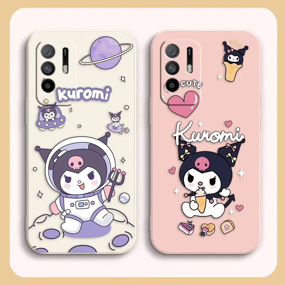 

Case For OPPO A54 A55 A57 A91 A93 A92S A93S A94 A95 A96 4G 5G A15 Colour Simple Liquid Silicone Case Cartoon K-Kuromi Art