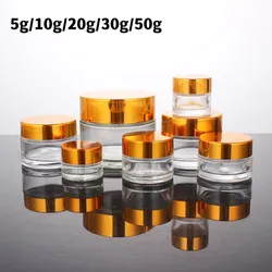 5g-50g Clear Glass Cream Empty Jar Pots Cosmetic Makeup Container Silver Gold Lid Storage Organization Travel Refillable Bottles