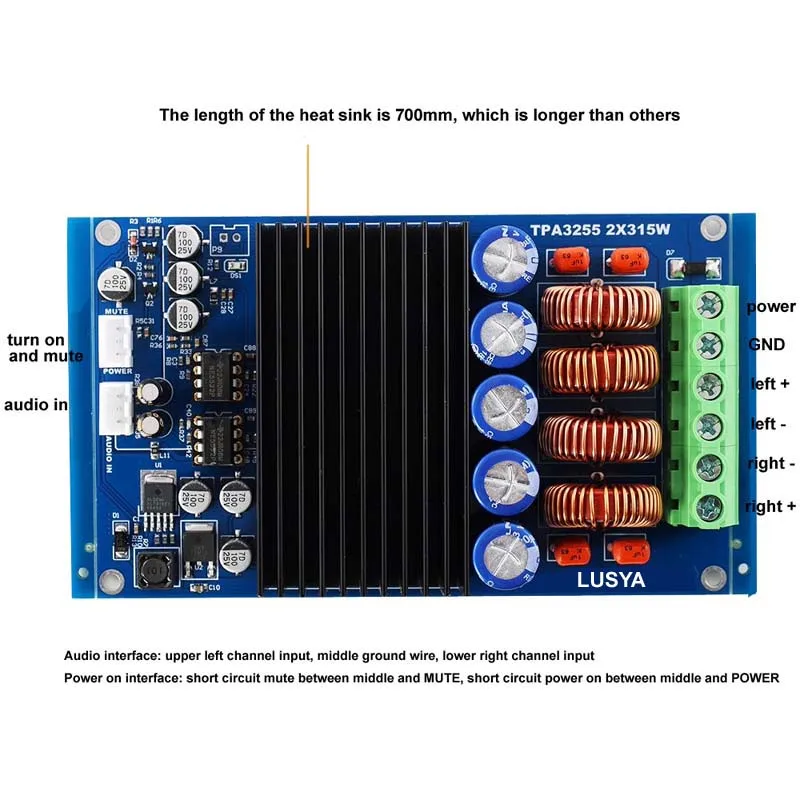 DLHiFi Upgraded version TPA3255 2.0 DC19-50V 315W + 315W Stereo Class D High Power HiFi Amplifier Board