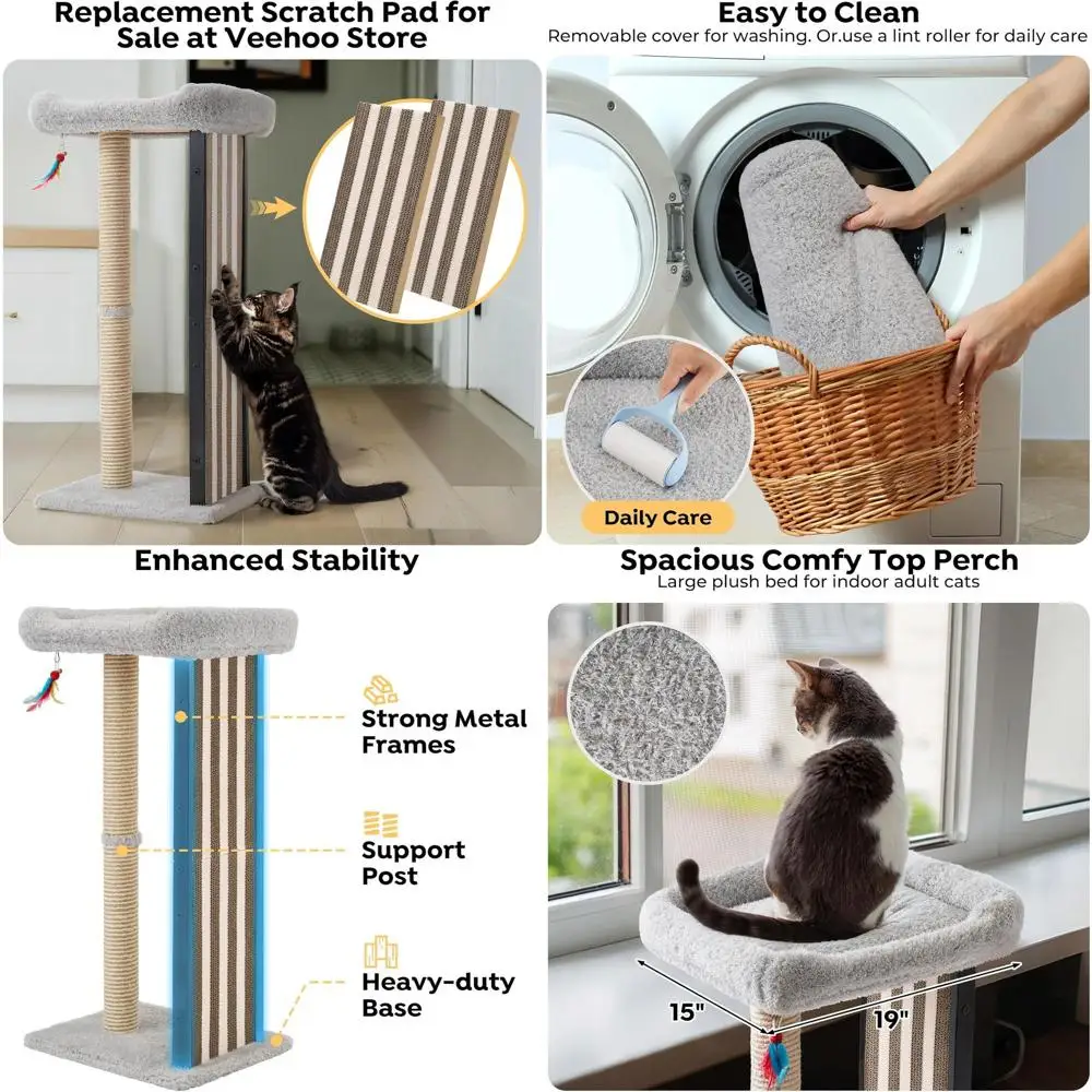 

Высококачественная лазалка-когтеточка для кошек (35 дюймов) со съемной металлической платформой и мягким местом для отдыха