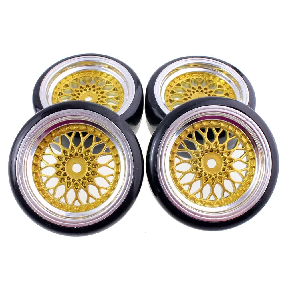 1/10 Drift Wheels Tire Set, 62mm Diameter RC Car Road Wheels and Tires 12mm Hex RC Drift Car Tires Offset 6mm