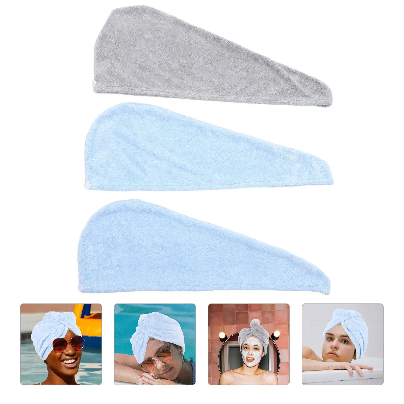 

3Pcs Portable Hair Drying Towel Wrap Lightweight Easy to Fix Suitable for Thin Thick Curly Hair Hair-Drying Towel