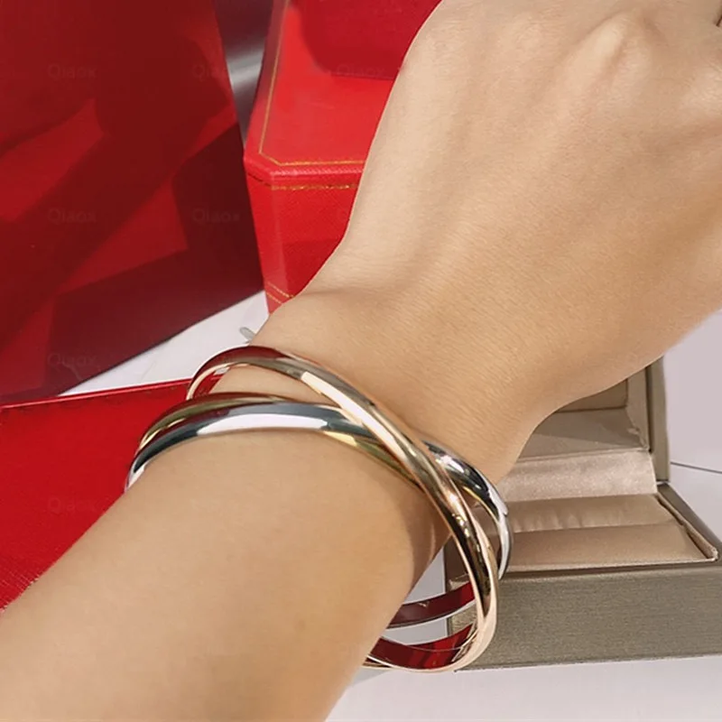 Hot Selling Classic European Fashion Tricolor Trinity Women's Bracelet Titanium steel alloy Luxury Brand Couple Party Gift Jewel