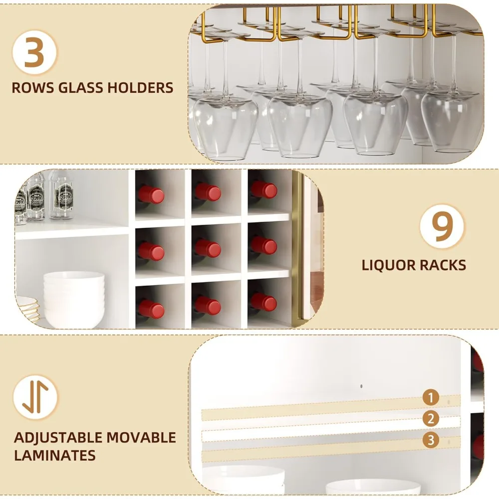 خزانة بار القهوة مع باب زجاجي بإطار من الألومنيوم، وبار النبيذ الأبيض وخزانة الخمور، وخزانة بوفيه جانبية بيضاء حديثة #4