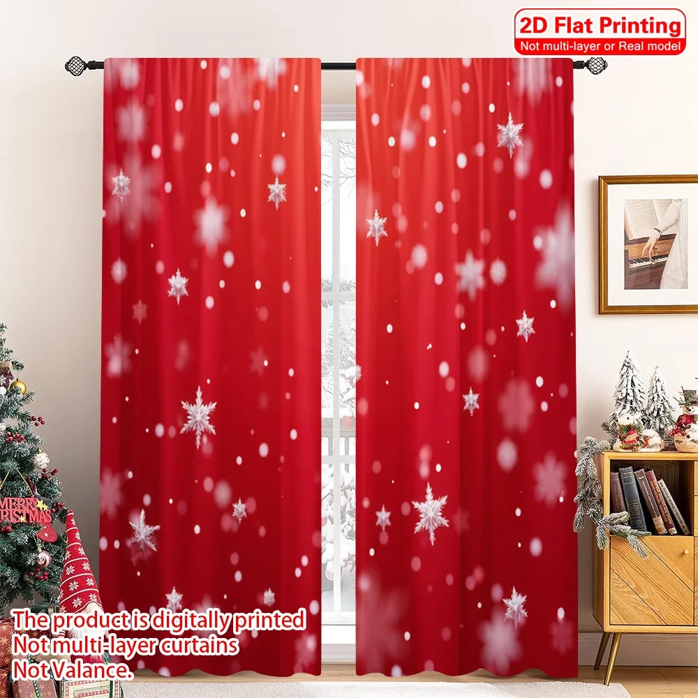 

2pcs 2D flat printing Merry Christmas Window Drapes Red Snowflakes Dots Polyester Without Electricity Birthday Party Perfect for