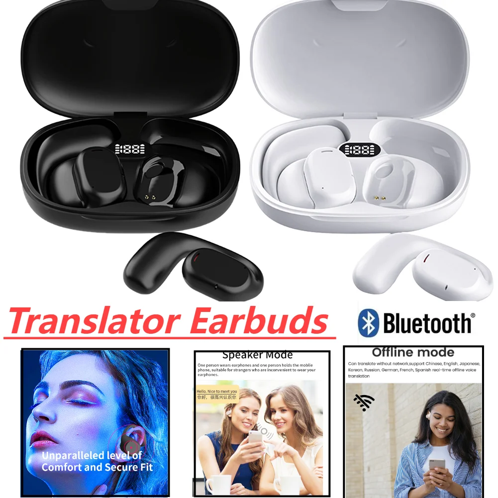 144 Languages Real Time Translator Earbuds Bluetooth Translation Earphones Voice Translator Noise Cancelling Wireless Headphones