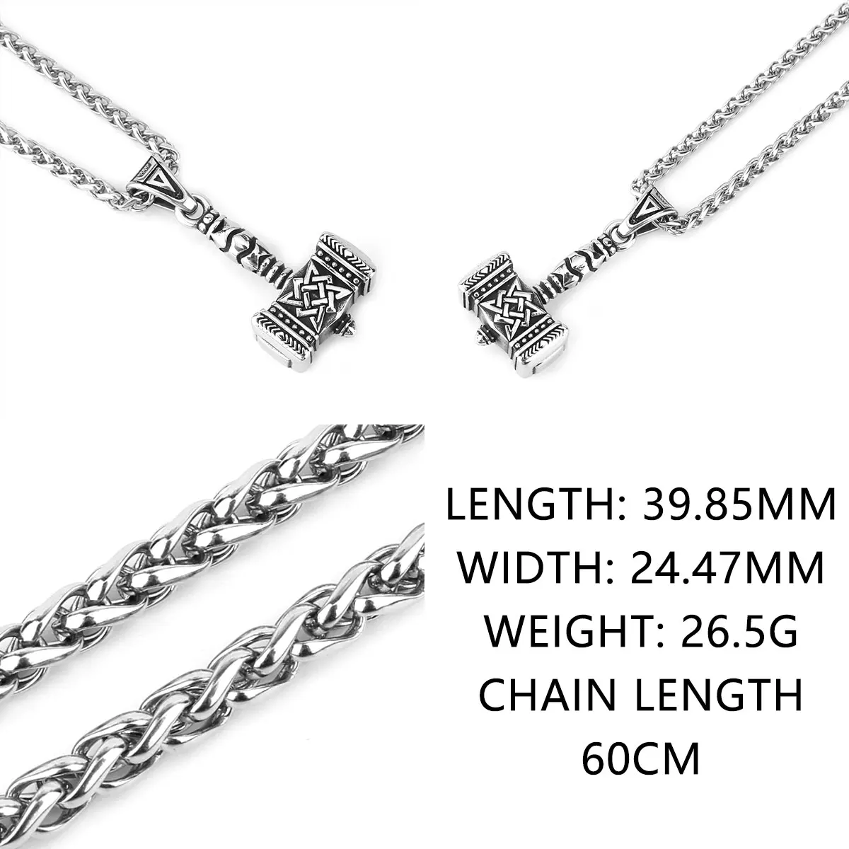 Norse Mythology Viking Thor\'s Hammer Men\'s Pendant Necklace Stainless Steel Punk Celtic Knot Necklace Jewelry Wholesale