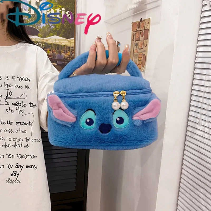 Stitch Disney Woman Cosmetics Large Capacity Makeup Storage Bag Box Portable Cartoon Anime Figure Plush Handbag Girls Gifts