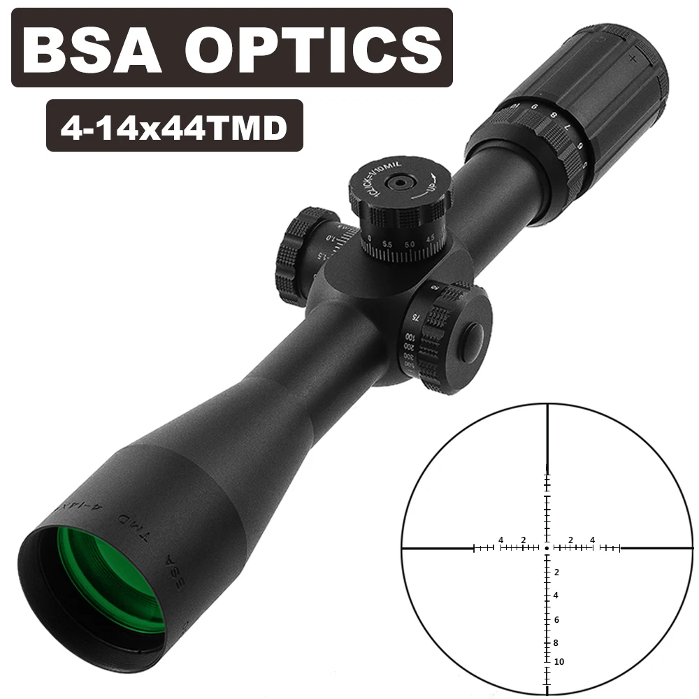 BSA Optics TMD 4-14X44 FFP Hunting Scope First Focal Plane Riflescopes Tactical Glass Etched Reticle Optical Sights Fits .308