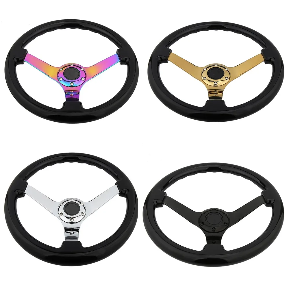 

350mm 14" 6 Bolt Wooden Deep Corn Game Car Multi Color Steering Wheel with Neo chrome Gold Black Spoke for Gaming