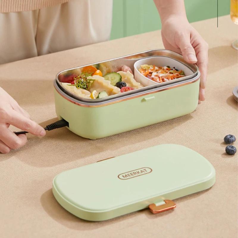 

900ml Electric Lunch Box 304 Stainless Steel Food Warmer Without Water Heated Bento Box 70℃ Thermal Boxes for Office School