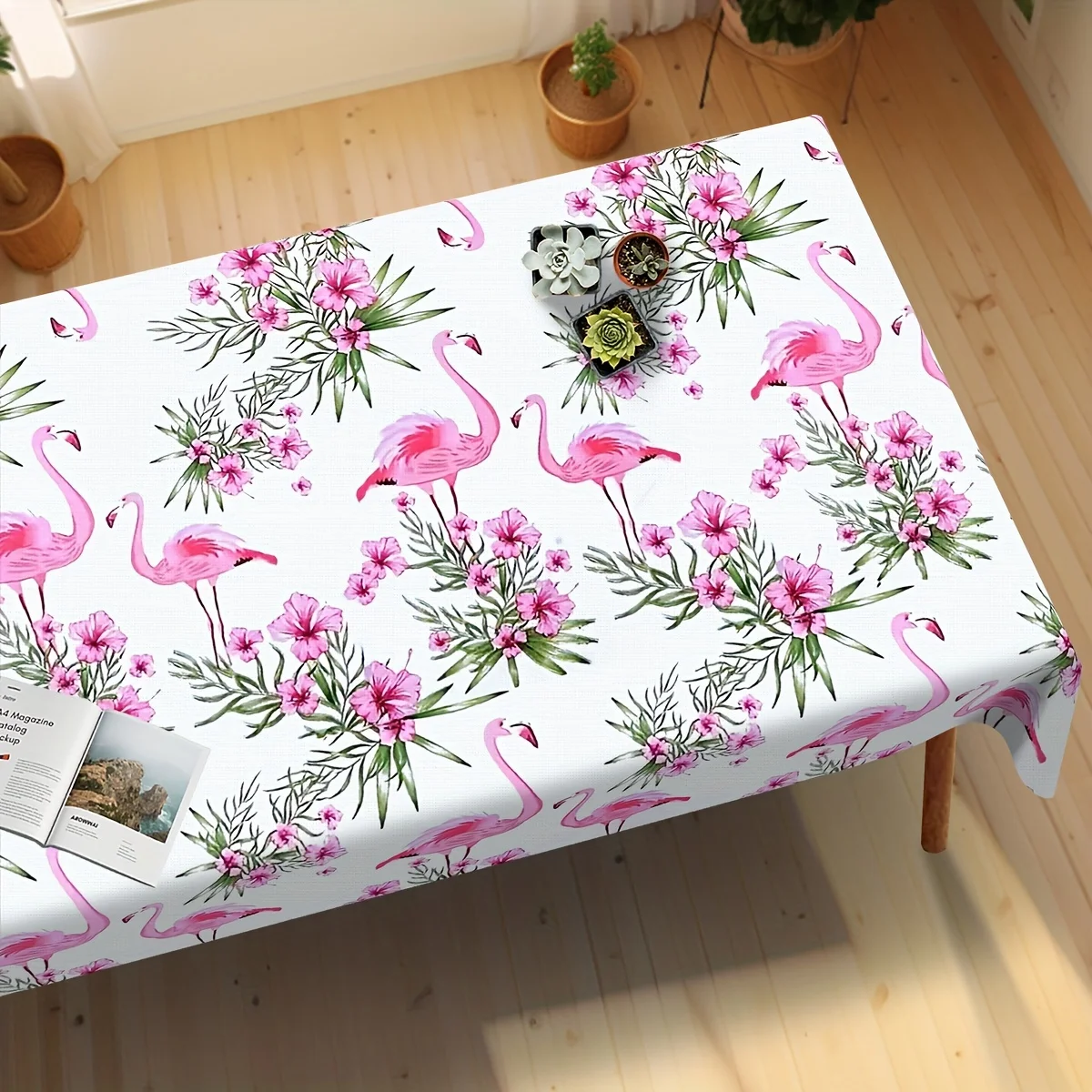 Pink flamingo tablecloth, summer style rectangular tablecloth, tropical flamingo-colored round tablecloth