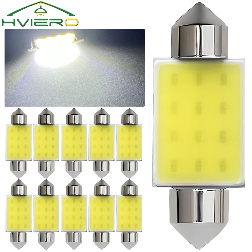 10X Trắng Cob Festoon Mái Vòm Đèn Đèn Đọc Sách 31Mm 36Mm 39Mm 42Mm C5W C10W Tự Động Đèn Led cửa Đèn Dự Phòng Bóng Đèn Đuôi Bóng Đèn 12V