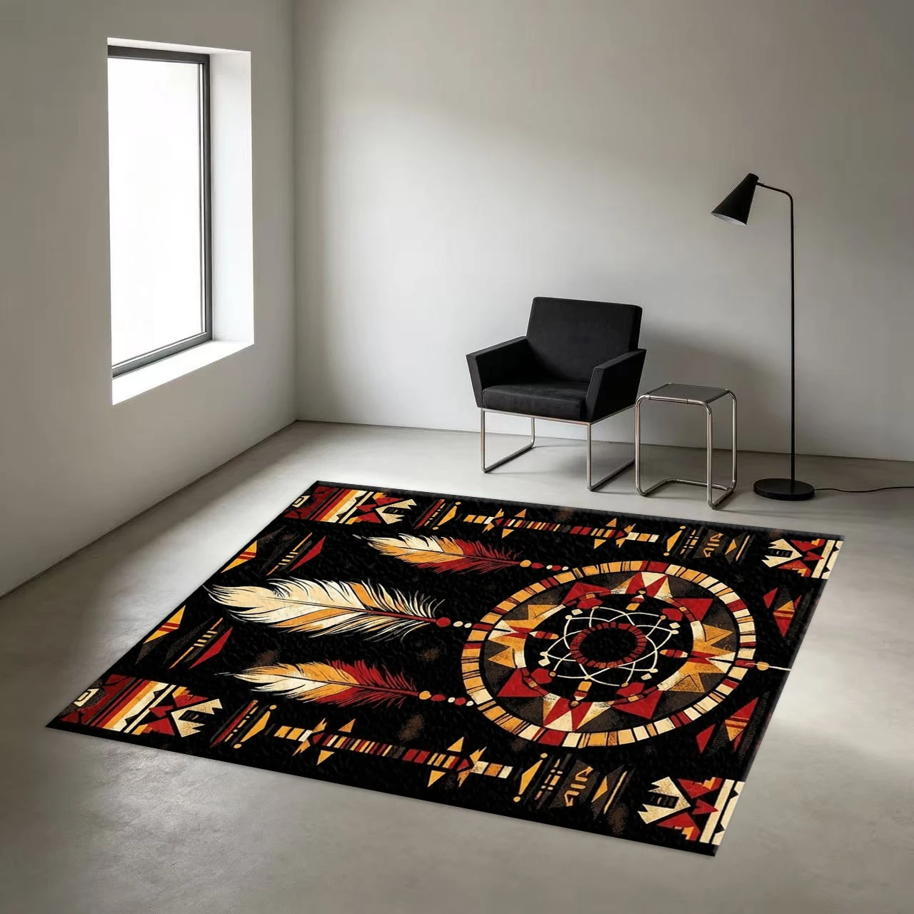 Tribal Native Feather Dreamcatcher Carpet Retro Ethnic Style Square Floor Mat Indoor Non-Slip Decorative Mat