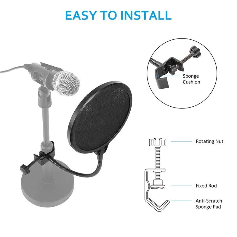 Поп-фильтр для микрофона CAMVATE, двухслойный ветровой экран с подставкой и гибким шлангом 360 ° для USB-микрофона