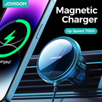 Joyroom Magnetic Car Phone Holder 15W Wireless Fast Charging Strong Magnets Car Phone Holder Charger With Blue Light For iPhone