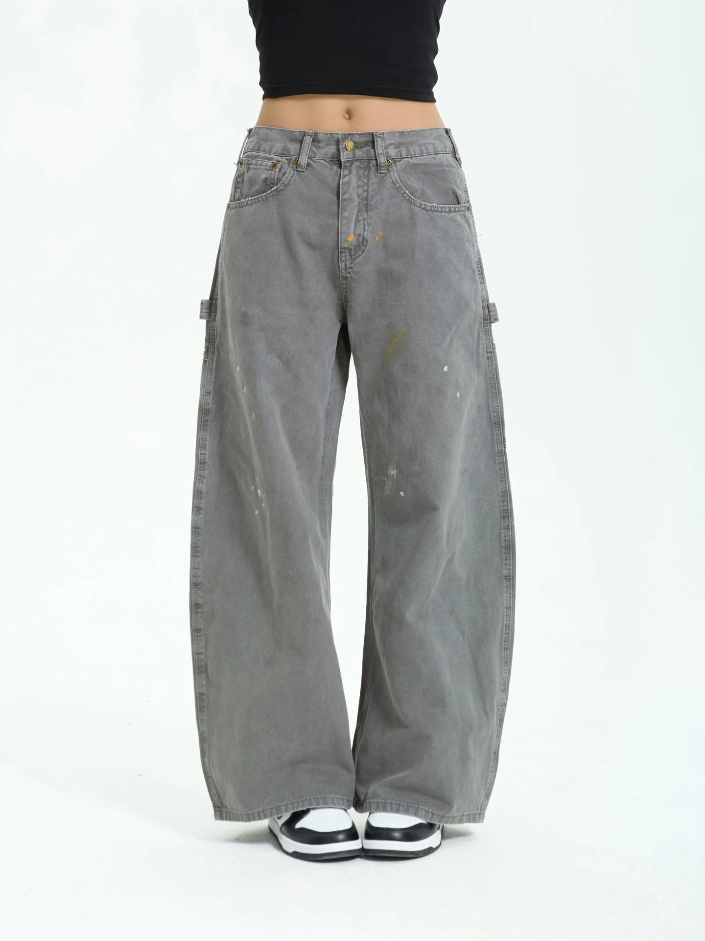 

7KEEWEN Autumn American Retro Waed Outdated ey Ink Knife Wide Leg Jeans Loose Workwear Trousers for Young Women