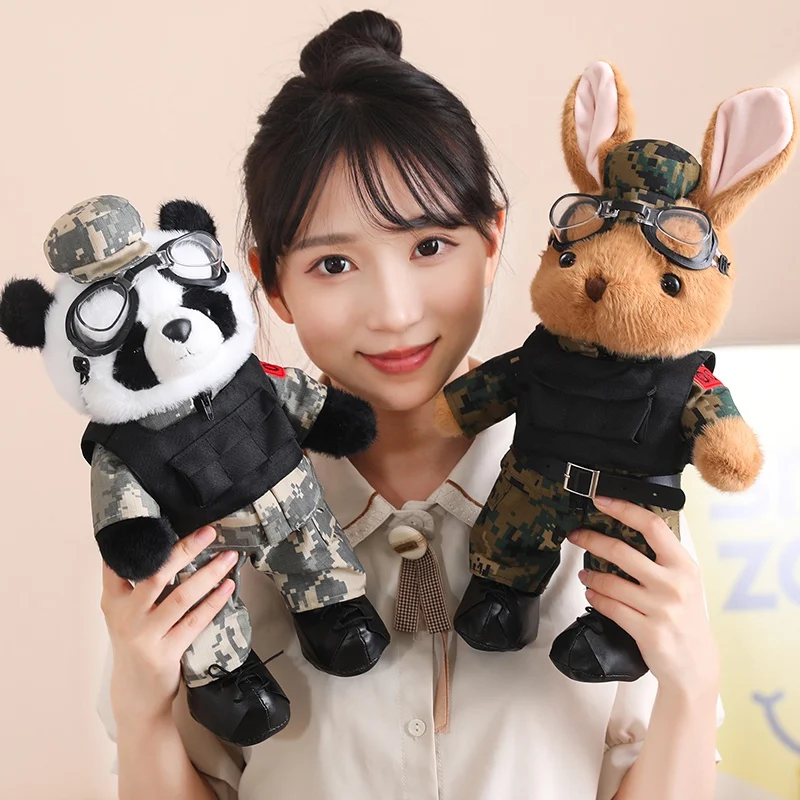 Creativo Camouflage Uniforme Panda Peluche Kawaii Corpo Bunny Doll Animali di peluche Simpatico coniglio per bambini Ragazze Regali Decorazioni per la casa