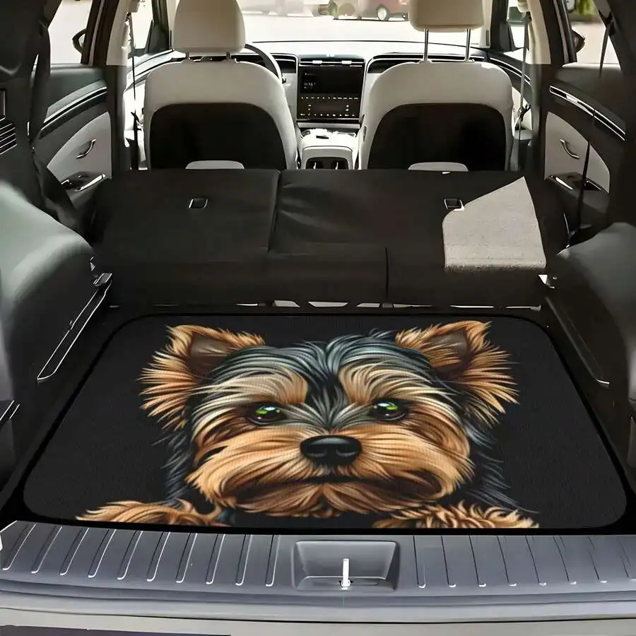 1pc Universal Car Trunk Mat, Black Patterned Trunk Liner With Dog Print - Durable, Cargo Mat, Suitable For Car Use, Stylish