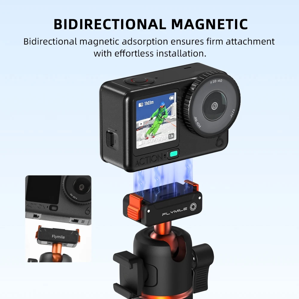 عصا سيلفي ثلاثية القوائم قابلة للتمديد من Flymile مع قاعدة سريعة التحرير لملحقات DJI OSMO Action 6 ومقبض مدونة الفيديو